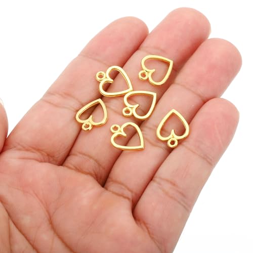 PATIKIL Heart Charm, 100Pcs Mini Heart Circle Pendant Charm Bulk for Jewelry Making Earrings Necklace Wedding Crafts - color: Golden