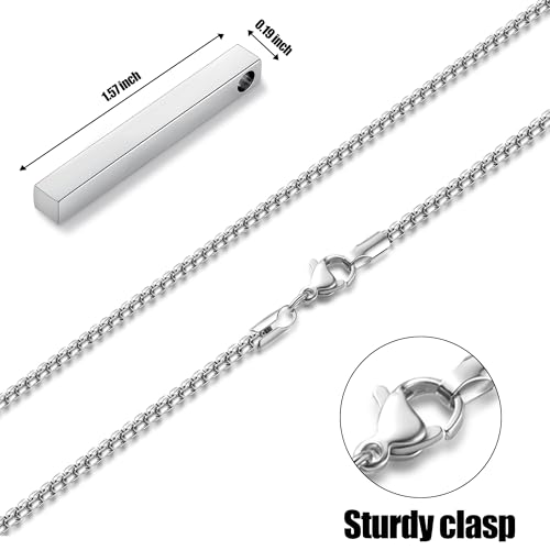 Fiusem Pendant Necklace for Men, Silver Tone/14k Gold Plated/Black Mens Pendant Necklaces with 2.5 mm Box Chain, Stainless Steel Bar Chain, 18-28 Inches - color: silver, size: 26 Inches, style: Pierced Rectangle