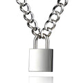 DIBOLA Padlock Necklace Stainless Steel Lock Chain for Men Women Silver 18-24 inch - color: Silver3