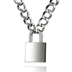 DIBOLA Padlock Necklace Stainless Steel Lock Chain for Men Women Silver 18-24 inch - color: Silver3
