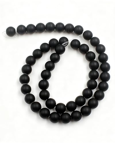 8mm Glass Beads 46PCS Glass Beads for Jewelry Making Charm Round Loose Bead for Bracelet Making Kit (Black Frosted Glass) - color: Black Frosted Glass