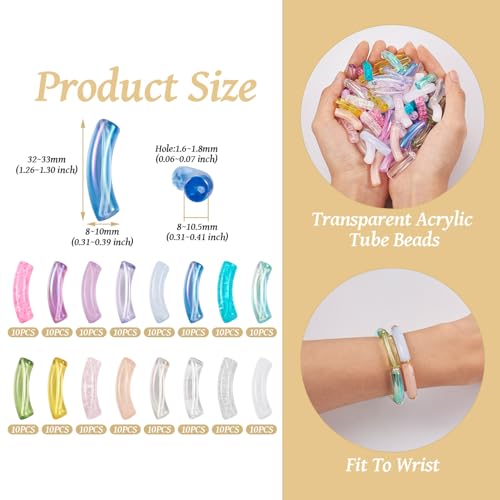 Spritewelry 160 pcs Acrylic Curved Tube Beads for Bracelets Making Chunky Bangle Bamboo Tube Beads Transparent Long Noodle Curved Beads for Jewelry Making Friendship DIY Crafts - color: Clear