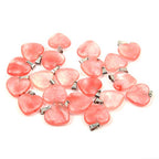 LE SKY 20 Pcs natural stone pendants heart shape healing stone charms for jewelry making - color: watermelon red stone