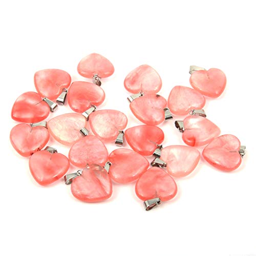 LE SKY 20 Pcs natural stone pendants heart shape healing stone charms for jewelry making - color: watermelon red stone