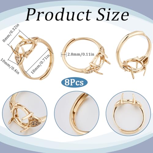 SUNNYCLUE 1 Box 8Pcs Adjustable Ring Base Golden Prong Ring Settings Cubic Zirconia Rhinestone Finger Rings Components 4 Claw Brass Prong Ring Blanks for Stones Jewelry Making Kits DIY Gemstone Rings - style: Ring 2