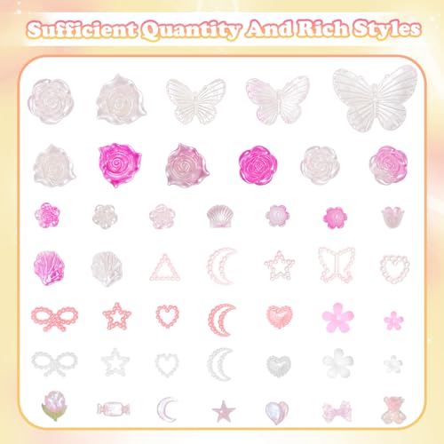 Cynailli 350 Pcs Junk Case Charms 3D Resin ABS Rose Flower Bows Butterfly Charm with Bows Moon Heart Pearls Fun Beads Flatback Resin Charms for Craft DIY-S2 - color: color-S2