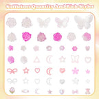 Cynailli 350 Pcs Junk Case Charms 3D Resin ABS Rose Flower Bows Butterfly Charm with Bows Moon Heart Pearls Fun Beads Flatback Resin Charms for Craft DIY-S2 - color: color-S2