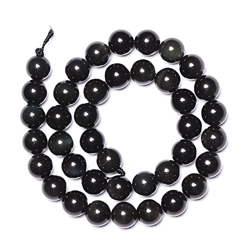 35pcs 10mm Natural Black Obsidian Gemstone Beads Energy Healing Crystal Round Loose Stone Beads for Jewelry Making, DIY Bracelets Necklaces - color: Black Obsidian, size: 10mm