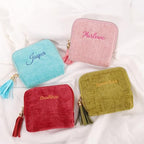 Mothers Day Gifts Personalized Travel Jewelry Case with Embroidered Name,Custom Small Jewelry Pouch Velvet Jewelry Organizer Storage Bag for Bracelet Rings Earring - color: Green