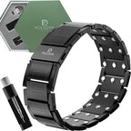 POLLDAN® 3X Power Magnetic Bracelets For Men | 6200 Gauss Strength Mens Titanium Bracelet with Fold-Over Clasp, Adjustable Length, Gift Box, Sizing Tool | Innovative Magnets Alloy - Patent - color: Black