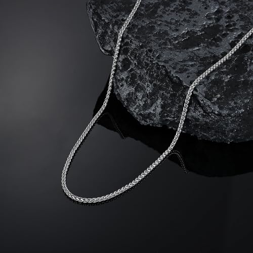 Fiusem Black Wheat Chains for Men and Women, 2/2.5/3/4/5mm Stainless Steel Necklace Chain, Mens Necklace Jewelry Gift 16-28 Inch - size: 22 Inches, style: Silver 2.1MM