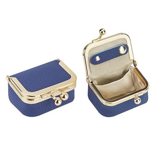 Royal Bagger Genuine Cow Leather Mini Jewelry Box Women's Coin Purse Solid Color Kiss Lock Change Pouch Casual Style Small Storage Bag for Women 1894 (Royal Blue) - color: Royal Blue