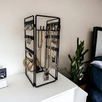 Jewelry Holder, Jewelry Organizer, folding 3 piece Jewelry Display Stand with Metal Frame, Necklace Earring Bracelet Holder, for Studs, Rings, Gift Idea, Gold, Silver, Black Color (BLACK) - color: BLACK