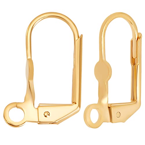 Beebeecraft 1 Box 50Pcs Leverback Earring Hooks 24K Gold Plated Brass French Earwires 16.5x11mm Clasp Earring Hooks for Jewelry Making - color: 16.5x11mm Round Disc Earring Hooks