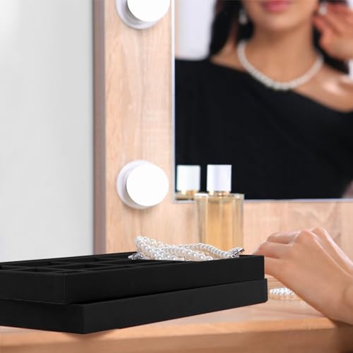 Lainrrew Jewelry Tray, 4 Pack Jewelry Organizer Velvet Jewelry Tray Stackable Jewelry Trays, Necklace & Earring Holder, Divided Bracelet & Ring Storage, 13.8"x9.5"x1.2" - Elegant Display Case (Black) - color: Black