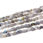 6-8mm Natural Labradorite Nuggets Oval Free Tumbled Pebble Semi Precious Gemstone Loose Stone Beads Approx 15.5 inch for DIY Jewelry Making - color: Labradorite