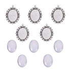 PH PandaHall Pendant Trays Set Wedding Bouquet Photo Charms Antique Silver Memory Charm Pendant Bezels Cabochon Blanks Settings 30x40mm Oval Glass Cabochon for Jewelry Making Wedding Graduation 5Sets - color: Antique Silver Oval - 5 Sets