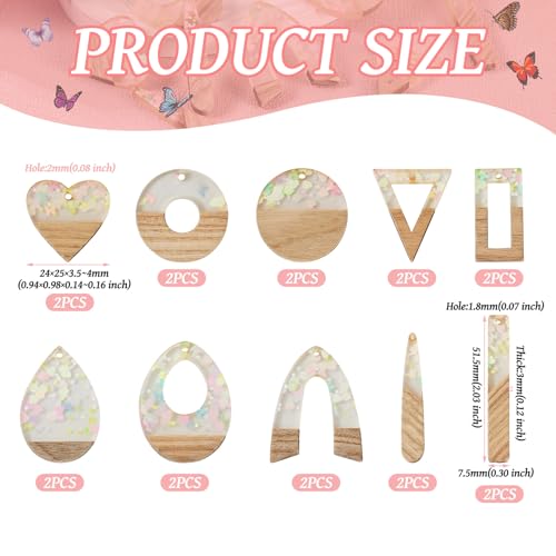 Beadthoven 20pcs/10 Pairs Resin Wood Charms DIY Earrings Pendants Pastel Color Sequin Resin Charms Mix Shape Wood Pieces for Statement Earrings Jewelry Making Necklace Ornaments DIY Supplies - color: Candy Pastel Sequins