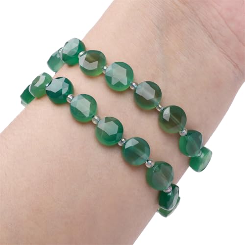 BEADIA Natural Faceted Green Agate Rondelle Disk Stone Beads 10x5mm 37cm for DIY Chain Jewelry Making - color: Green Agate