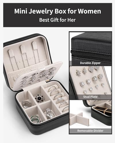 VLANDO Travel Jewelry Case, Small Travel Jewelry Organizer Box for Girls Women - Black - color: Black