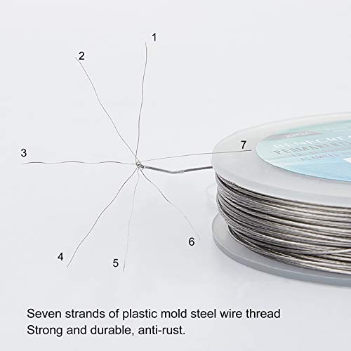 BENECREAT 7 Strands 260FT 0.46MM Stainless Steel Bead String Wire Tarnish Resistant Steel Wire for Necklace Bracelet Making - color: Stainless Steel, size: 0.46mm - 7 Strands