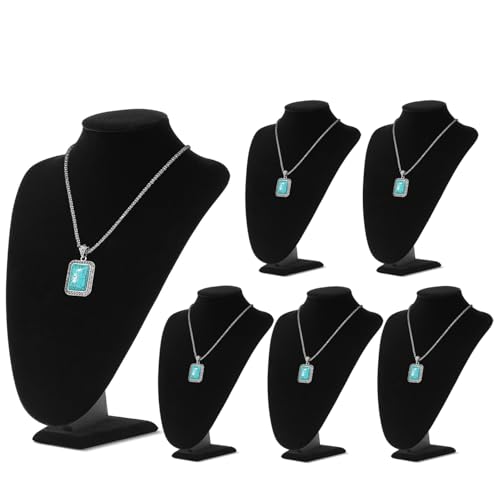 Flexzion Necklace Bust Display Stand (6Pack) - 13 Inch 3D Mannequin Black Velvet Necklace Display Holder for Home, Boutique & Trade Shows - Jewelry Display for Selling Necklace, Pendants, Lockets - color: Black Velvet, size: Long (6 Pack)