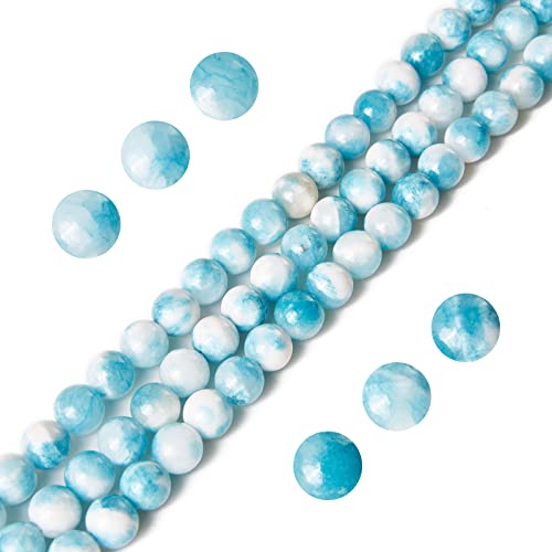 60pcs 6mm Blue White Jade Beads Natural Gemstone Beads Round Loose Beads for Jewelry Making - color: Blue White Jade, size: 6mm