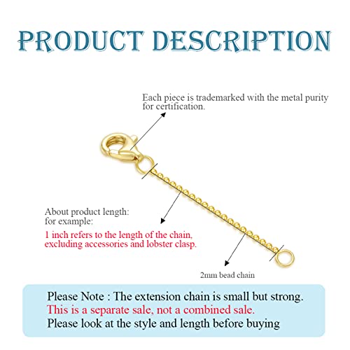 14k Gold Necklace & Bracelet Extender Chain, Adjustable Extension Chain for Necklace & Anklet - color: Style 12-Yellow Gold, size: 2inch