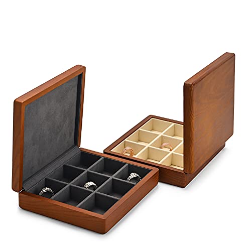 Oirlv Solid Wood Ring Jewelry Box Organizer Earrings Jewelry Drawer Organizer Tray with Lid (Creamy-white 9 Grid Box) - color: Creamy-white 9 Grid Box