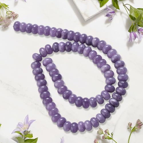 1 Box 2 Strands 148PCS 5X8MM Dark Purple Natural White Jade Dyed Beads with Hole Abacus Disk Gemstone Rondelle Stone Loose Spacer Charms Bead for Jewelry Making Bracelet DIY Craft Supply - color: Purple, size: 148pcs
