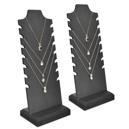 MOOCA 2 Pcs Lightweight Wooden Necklace Display Stand - Freestanding Easel Holder for Multiple Necklaces, Black Color - color: Black, 2 Pieces