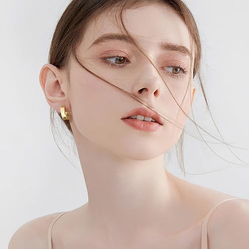 925 Sterling Silver Earrings Small Chunky Hoop Earrings for Women Trendy Huggie Hoop Earrings 14K Gold Plated Hypoallergenic Earrings Small Thick Huggie Hoops Earrings - color: 14K Gold