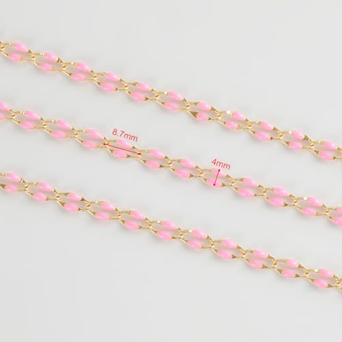 Pink Enamel Chain for Jewelry Making, 2 Meters Gold Plated Brass Cable Link Chain Roll with 30pcs Jump Rings and 10pcs Lobster Clasps - color: Pink