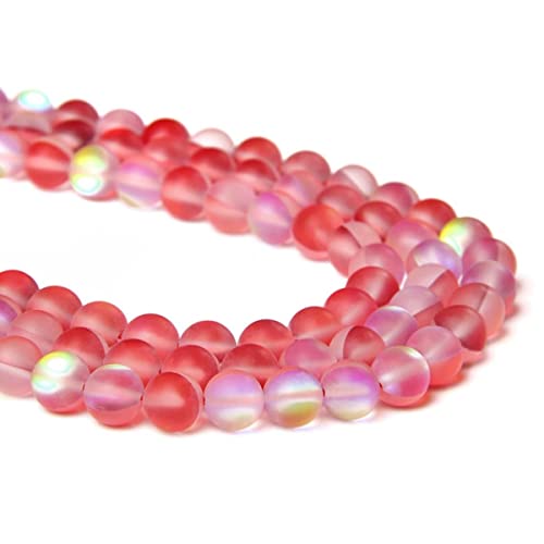 6mm Red Matte Aurora Crystal Glass Beads Frosted Glitter Shining Mermaid Round Loose Beads Moonstone for Jewelry Making DIY Bracelet Necklace Earrings - color: Red, size: 6mm