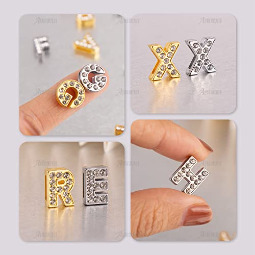 AUEAR, 104 Pack Silver Gold A-Z 8mm Full Rhinestone Slide Charms Crystal Alphabet Letter Alloy for Bracelets Necklace Wristbands DIY Jewelry Making - color: Silver & Gold, size: 104 Pack