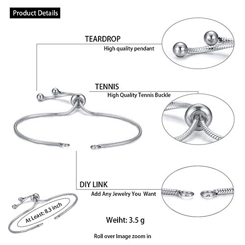 DanLingJewelry 10pcs 304 Stainless Steel Adjustable Slider Bracelet Slider Extender Chains Friendship Bracelets for Jewelry Making DIY 8 Inches(210mm) PP - color: StyleⅫI-10 pcs-Platinum