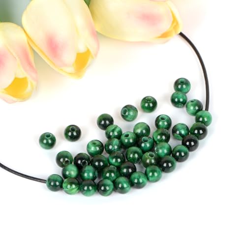 AD Beads Natural Gemstone 8mm Round Loose Beads Big Hole 2.5mm Sized 40pcs (Green Tiger's Eye) - color: Green tiger's eye