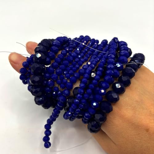 780Pcs Briolette Crystal Glass Beads for Jewelry Making, 3-10mm Faceted Darkblue Crystal Beads for Bracelets, Rondelle Glass Beads Bulk for Crafts Wine Charms Wind Chimes Suncatchers - color: Darkblue