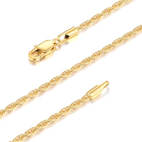 Italian Solid 14K Gold Plated 925 Sterling Silver Chain Necklace for Women, 1.5mm & 2.5mm Dainty Non Tarnish & Hypoallergenic Rope Chain Women's Chain Necklaces 16 18 20 22 24 26 Inch - color: 2.5mm 14K Gold Plated, size: 18 Inch (Women's Average Length)