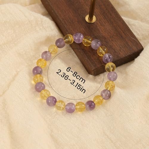 Crystal Vibe 8mm Beaded Bracelets For Women Men - Healing Crystal Bracelet - Adjustable Size - color: amethyst citrine