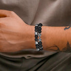 Natural Stone Bracelet 8mm Mens Black Beaded Bracelets Hematite Obsidian Onyx Lava Beads Bracelet Healing Crystal Bracelet for Men - style: Dumbbell