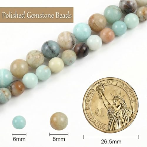 Stone Beads, 45pcs Amazonite, 8mm Round Loose Beads for Jewelry Making, Bracelets, with Bag, String & Card - color: Amazonite, size: 8mm