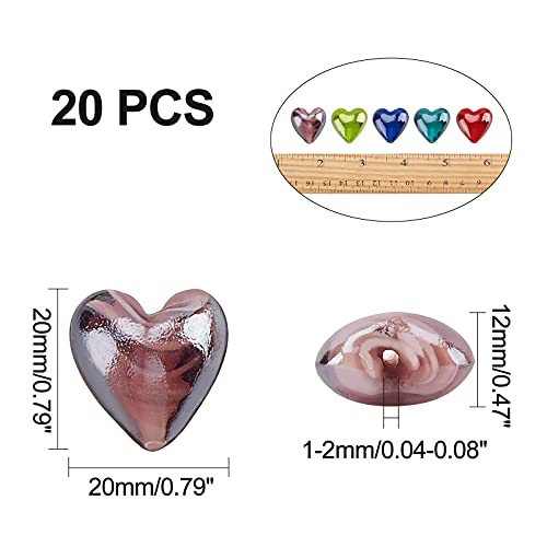 arricraft 20 Pcs 20mm Valentine's Day Heart Beads, Handmade Lampwork Glass Beads for Jewelry Making, Mixed Color
