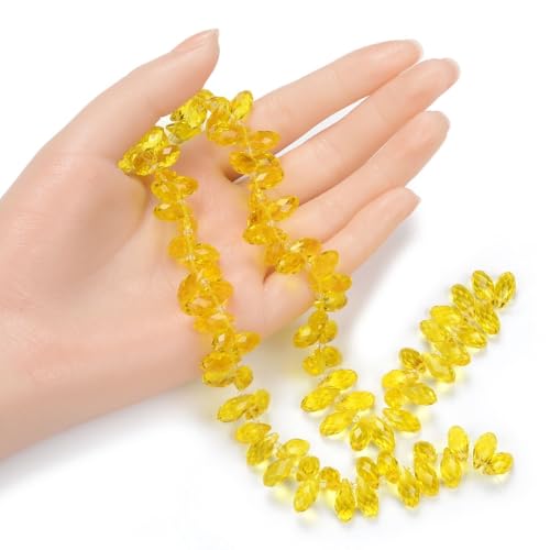 200pcs Czech 12mm Faceted Teardrop Briolette Crystal Glass Loose Beads Pendant Drop Spacer Bulk Light Topaz Yellow for DIY Jewelry Making CCT2-9 - color: Light topaz, size: 12x6mm - 200pcs