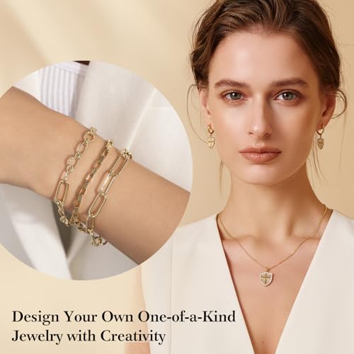 14k Gold Necklace Chains for Jewelry Making, Total 27 Feet 8 Rolls Bracelet Chains for DIY, 3.3 Feet Each Style, 14K Gold Plated Chain with Jump Rings/Lobster Clasps/Connectors - color: 14k Gold-27 Feet 8 Rolls