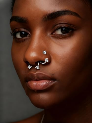 QWALIT Piercing Taper Threadless Insertion Tool - Titanium Labret Pin 16g, 18g, 20g - color: 31- tool + horseshoe ring 18g -silver