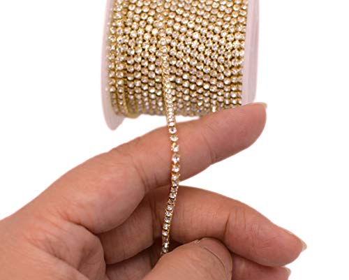 11 Yards 2mm Gold Crystal Rhinestone Close Chain Single Row Trimming Claw Chain Jewelry Crafts DIY (Gold) - color: Gold
