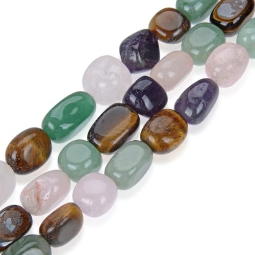 Adabele 45 Inch Natural Mixed Gemstone Tumbled Round Nugget Rock 10-13mm Amethyst Crystal Aventurine Stone Beads for Craft Jewelry Making GZ4-7 - color: Mixed Stones, size: 45 Inch/3 Strands