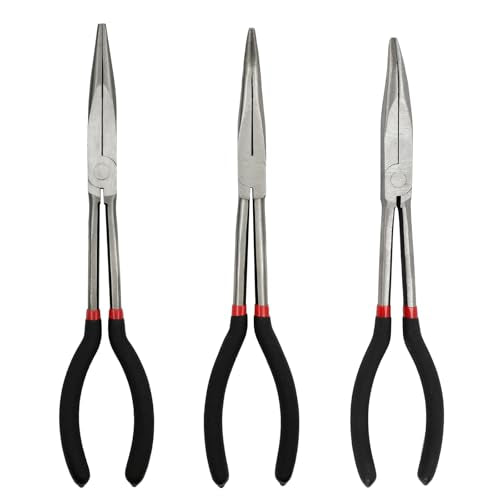 3-Piece 11" Precision Long Nose Pliers Set with Insulated Comfort Grip Handles,Straight Long Needle Nose Pliers,25/45 Degree Angle Curved Pliers for Wire Bending,Shaping,Trimming - size: 3pcs-Straight/25/45