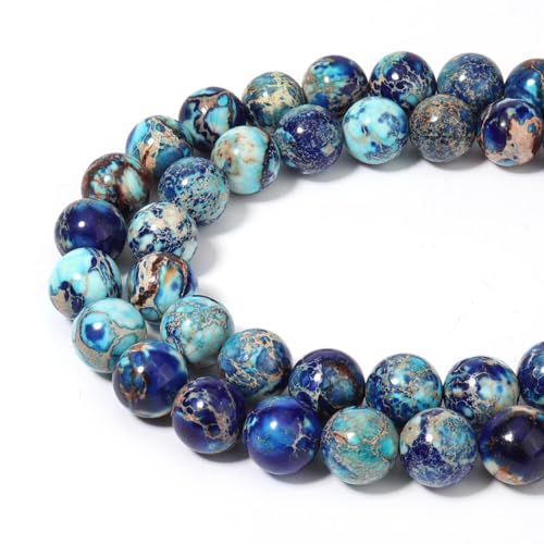 60pcs 6mm Natural Mixed Blue Imperial Jasper Gemstone Beads Energy Healing Crystal Round Loose Stone Beads for Jewelry Making, DIY Bracelets Necklaces - color: Mixed Blue Imperial Jasper, size: 6mm